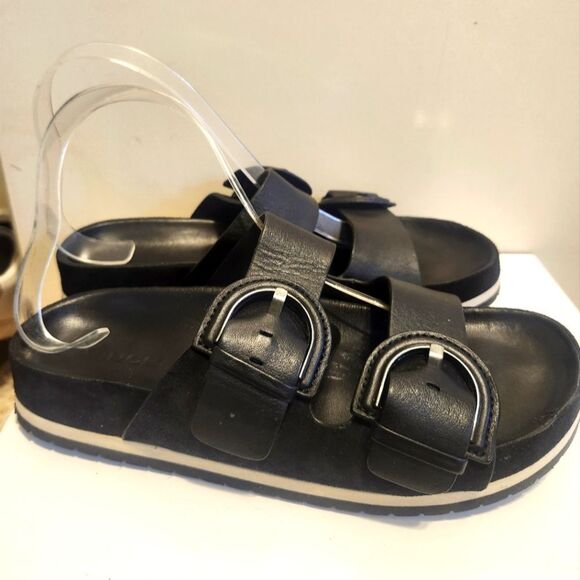 Vince. "Glyn" Black Leather/Suede Double Buckle Slide Sandals Sz.7 Ret. $250 - Picture 2 of 10